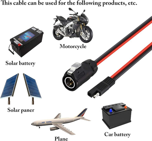 zdyCGTime 2 Pin Power Industrial Circular Connector to SAE Cable for Solar Panel Suitcase, 10AWG