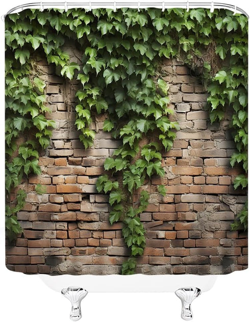 Green Leaves Shower Curtain Brick Wall Garden Landscape Nature Plant Rustic Country Red Brown Stone Wall Creative Bathroom Decor Fabric Curtains with Hooks by ZWSMZW