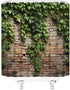 Green Leaves Shower Curtain Brick Wall Garden Landscape Nature Plant Rustic Country Red Brown Stone Wall Creative Bathroom Decor Fabric Curtains with Hooks by ZWSMZW