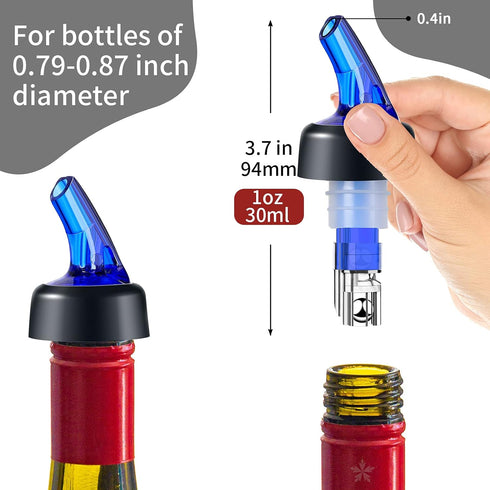 Liquor Bottle Pourers 1oz Set of 12, Measured Spirits Alcohol Pourers for Cocktail Home Bar