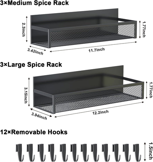 Aufworld 6 Pack 12 (6 Pack) Magnetic Spice Rack for Refrigerator, Magnetic Shelf, Fridge Magnet Organizer with Moveable