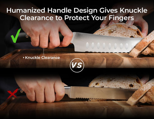 8 Inch Offset Piklohas Resharpenable Bread Knife for Homemade Bread, Serrated Sourdough Knife with Handle, Innovative