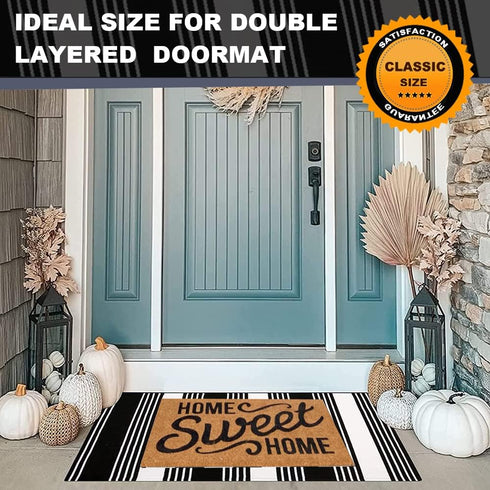 Black and White Striped Outdoor Rug, 27.5 x 43 Inches Hand-Woven Reversible Washable Rug for Porch/Front Door
