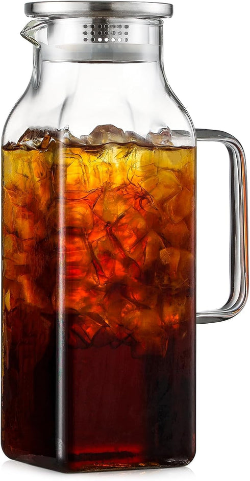 2 Quart (2 Liter 68 oz) Square Glass Pitcher with Lid and