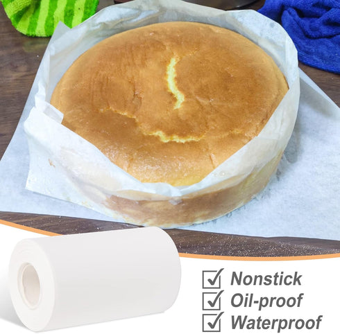 Cake Pan Side Liner Roll, 4 in x 164 ft Parchment Paper Strips for Baking, White Precut Circles.