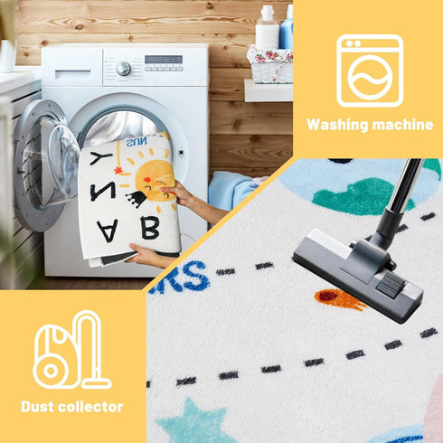 Rug,59x39 Soft ABC Kids in Washable Large Classroom Rug,Non-Slip Educational Nursery Rug,Solar System Kids Room Rug