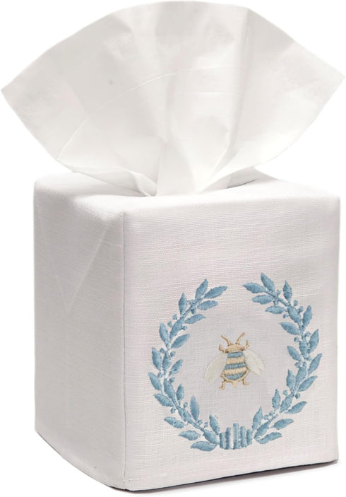Jacaranda Living Square Tissue Box Cover - Linen/Cotton Fabric, Decorative Cloth Tissue Cube, Duck Egg Blue