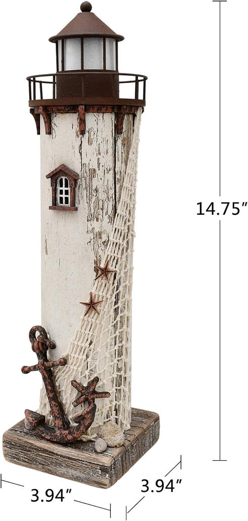 K KILIPES Wood Lighthouse with Led Light Nautical Decorations for Home Rustic Lighthouse Table Decoration Night Light