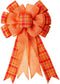 Large Orange Buffalo Plaid Burlap Bow for Thanksgiving, Fall, Christmas - Wreath, Tree Topper, Indoor/Outdoor Decoration