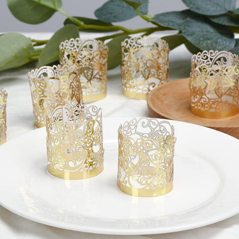 LOVEINUSA 48pcs Votive Candle Holders Wraps, Gold Tea Light Candle Fairy Home Decoration (No Bottom)