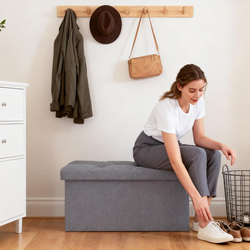 ZEUKMXOO Bench,30 Inches 660LBS Gray30Wx15Dx15H Folding Ottoman with Storage Bench,Storage Ottoman Ottoman Foot