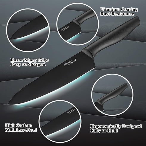 Marco Almond Kitchen Knife Set, KYA38 12-Piece Stainless Steel Cooking Knives Set with Covers