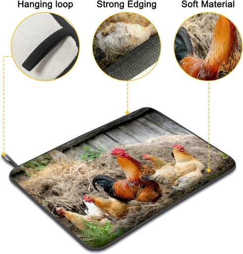 Rooster Chicken Dish Drying Mat for Kitchen Counter, Absorbent Microfiber Reversible Dish Drainer Mats, 18 x 16 In