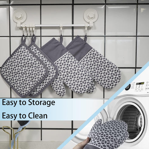 Oven Mitts and Pot Holders Set, 6pcs Thick Cotton Gloves High Heat Resistant with Non-Slip Surface