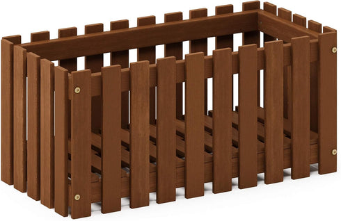 FG18453 Furinno Tioman Hardwood Patio Furniture Outdoor Slat Style Flower Planter Box, Natural