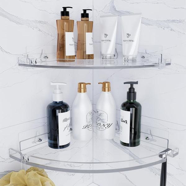 Acrylic Corner Shower Shelves, Adhesive Shower Caddy Organizer for Bathroom Storage Home