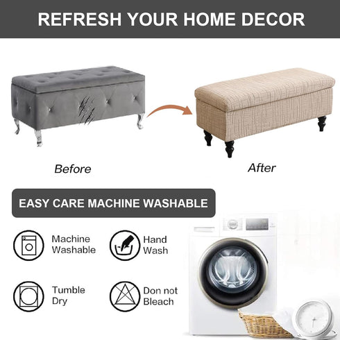 48) Eco-Ancheng Storage Ottoman Cover Rectangle Ottoman Slipcover Folding Storage Bench Cover Footrest Stool Slipcover