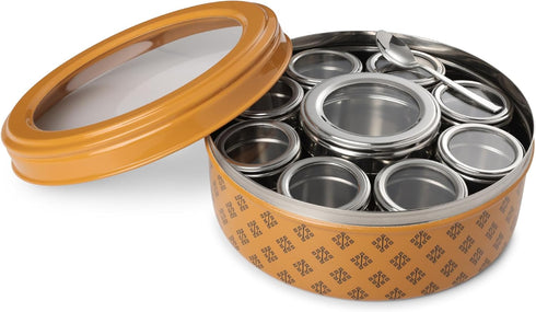 9 1 9 (2.5 22.5cm) dudki in Herbs & Spice | Stainless Steel Handcrafted Spice Box | Masala dabba See through Lid|