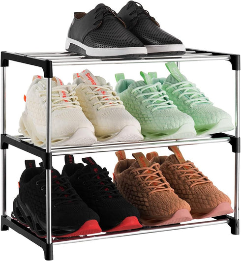 Xerhnan 3-Tier Stackable Small Shoe Rack, Lightweight Shoe Shelf Storage Organizer for Entryway,