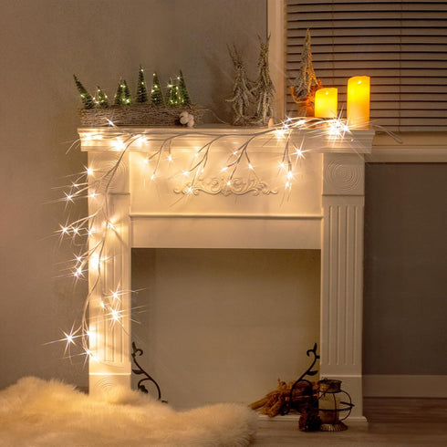 Vanthylit Lighted Christmas Garland, 6 FT White Birch with 48 LED Warm White Lights for Decoration