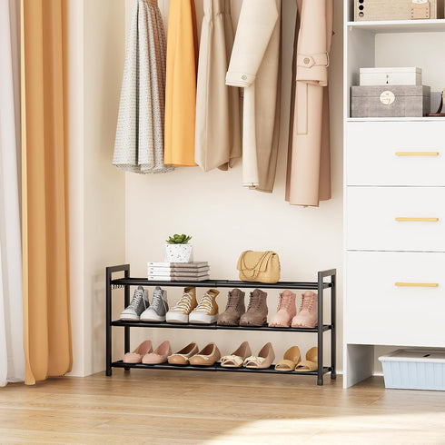 18"-33" Closet 12 3 5 LANTEFUL Adjustable Expandable Shoe Rack for Pairs Small Spaces Tier Shoe Organizer with Hooks