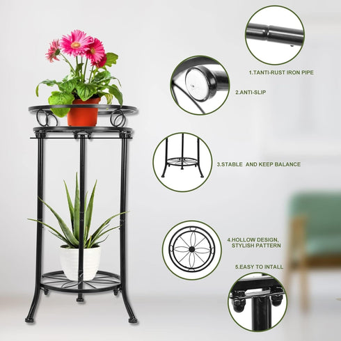 THKFUL 2Pack Outdoor,20.3" Plant,2 Plant Stand Indoor Heavy Duty Metal Pot Plants Stands for Multiple Tier Corner