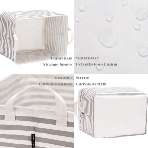 Sea Team Collapsible Canvas Fabric Storage Basket, Rectangle Waterproof Bin with Handles, 16.5 x 11.8 x 9.8 Inches