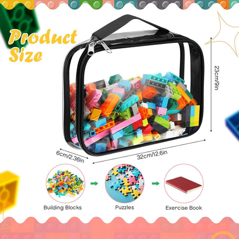 Sanwuta 3 Packs Toy Storage Bags with Zipper, Clear PVC Organizing Bags, Waterproof Toy Bags for Board Games, Building Blocks, Toys and Kids Books (Black, White, Gray,12.6 x 9 x 2.36 Inch) by Sanwuta
