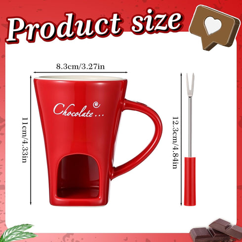 4 Set Honeydak Chocolate Fondue Mug with Fork and Candle Sweet Ceramic Personal Chocolate Melting Cup Ideal Gifts