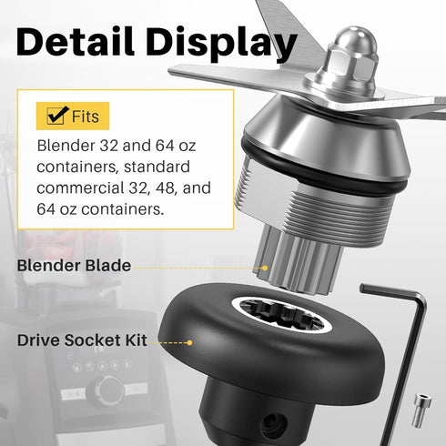 Vitamix Blender Wet Blade Replacement Assembly with Wrench and Drive Socket, Compatible with 64oz and 32oz Container