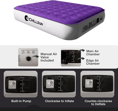 CHILLSUN Twin Air Mattress with Built-in Pump - Quick Inflate/Deflate Double Height Blow Up Mattress for Camping & Home