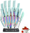 Rainbow Knife Set with Acrylic Block, Kitchen Knives Set, Thick Blade Cutlery for Home & Pro Use, Teal Handle