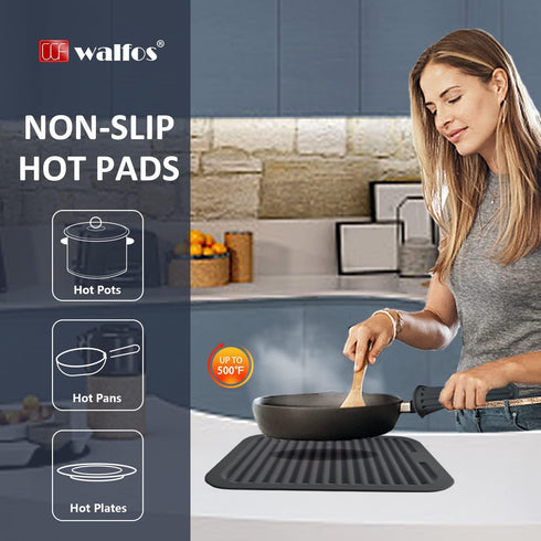 Walfos Trivets for Hot Dishes - Multi-Purpose Silicone Pot Holders, Non-Slip Hot Pads for Kitchen Countertops, 2 Pack