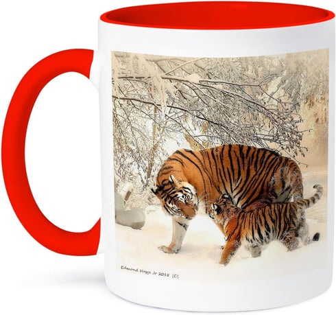 3dRose mug_214340_5 "Siberian Tiger and Cub" Two Tone Mug, Red, 11 oz