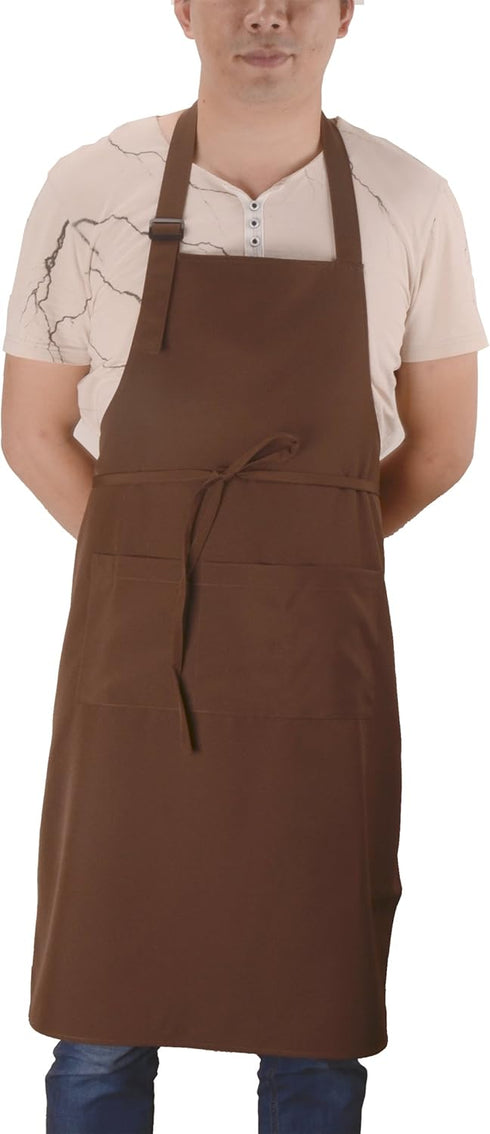 SEW UR LIFE (5 set 3 Brown Professional Resist Water Adjustable Extra Long Bib Apron Pockets Home Kitchen Garden
