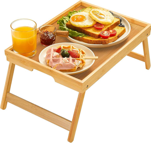 Bamboo Bed Tray Table with Foldable Legs, Breakfast Tray for Sofa, Bed,
