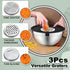 P&P CHEF Set of 6 Mixing Bowls with Black Lids, Stainless Steel Nesting Salad Bowl & 3 Grater Attachments for Prepping