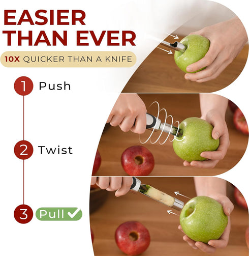 Orblue Premium Apple Corer Tool, Durable Stainless Steel Fruit Core Extractor, Red