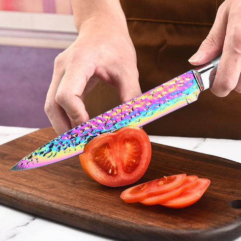 Rainbow Knife Set with Acrylic Block, Kitchen Knives Set, Thick Blade Cutlery for Home & Pro Use, Teal Handle