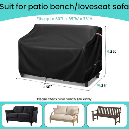60" 500D 2- 60" 35" 35" Outdoor Garden Bench Cover, Waterproof Seater Patio Loveseat Cover, Outdoor UV Protection