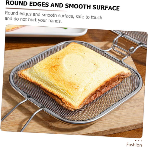 SUPVOX Sandwich Grill Folding Tray Microwave Toaster Sandwich Maker Bread Slice Grill Oven Bread Clip BBQ Grill Outdoor Household Bread Press Stainless Steel Breakfast Cheese