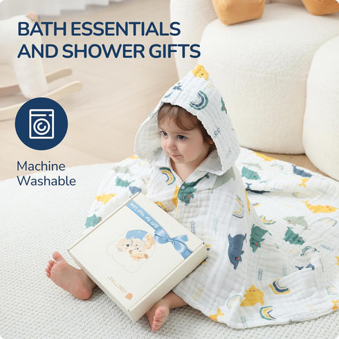 Towels,100% 43x43 Inch Toddler Hooded Bath Cotton Muslin Baby Towels for Boys Girls,Ultra Soft & Absorbent Quick Dry