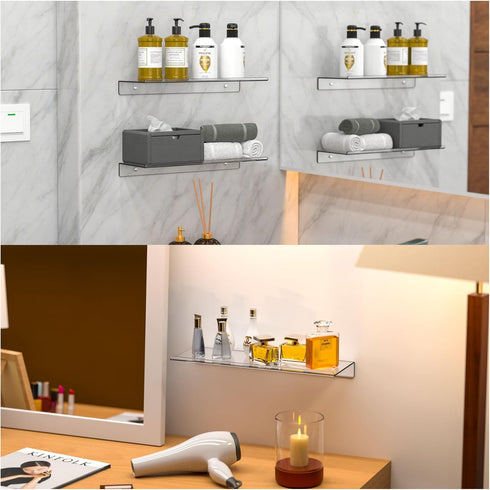 Set 2 Sets Clear Acrylic Floating Shelves of for Lego Funko Pop Collectibles Kids Bookshelf Figures Plant Picture Photo