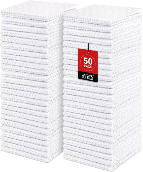 HOMEXCEL Waffle Weave Microfiber Towel, 50 Pack Lint Free Bulk Cleaning Rags,
