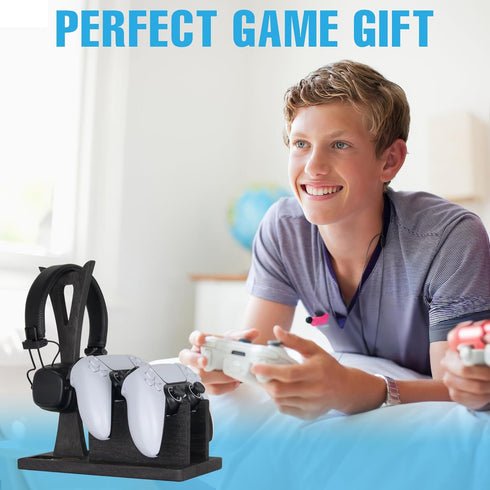 Gamer Gift for Men, Teenage Boy Wood Controller Organizer with Headphone Holder & Game Stand, Unique Gift Idea