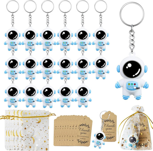 Astronaut Space Party Favors, 18 Sets with Keychains, Star Moon Organza Bags for Party Supplies