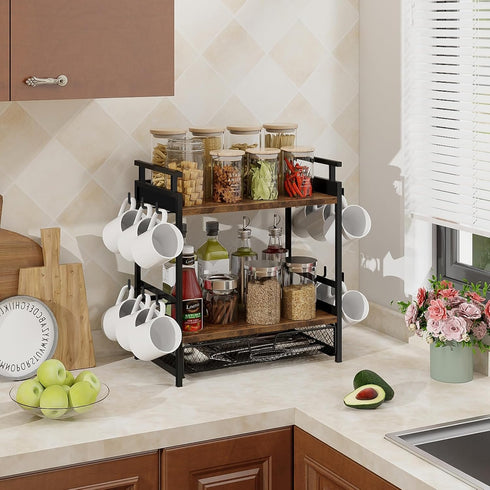 3 Countertop, 12 Coffee Bar Organizer, Tier Coffee Station Organizer for Mug Cup Holder Stand with Hooks, with K Cup