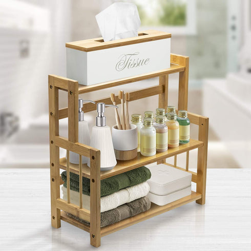 Countertop Counter (3-Tier) Sorbus Kitchen Organizer Bamboo Wooden Storage Shelf Rack for Spice, Soap, Skin Care