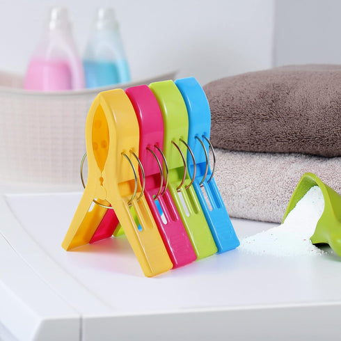 JABINCO Beach Towel Clips - Plastic Chair Clips Towel Holder (Pack of 8) in Yellow, Blue, Green, Red