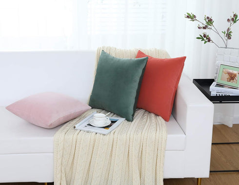 Jeneoo Set of 2 Soft Velvet Throw Pillow Covers, Decorative Cushion Cases for Sofa Couch (18 x 18 Inches, Sage Green)